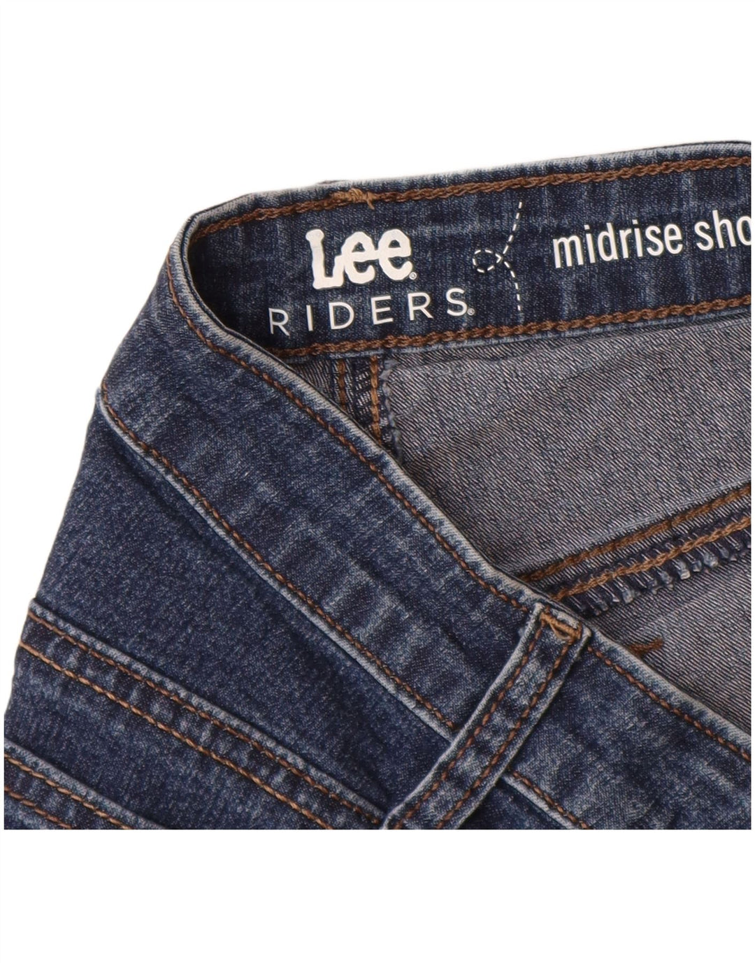 Shorts jeans feminino LEE Riders cintura média EUA 8 médio W28 algodão azul
