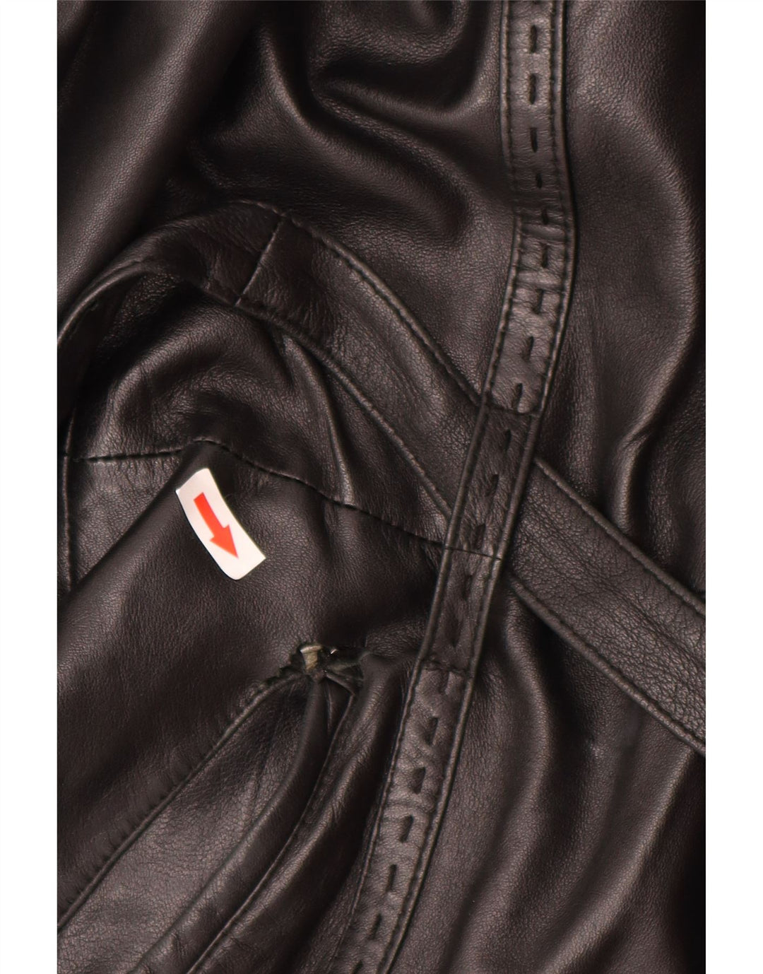 Casaco de couro com capuz feminino vintage UK 14 médio preto