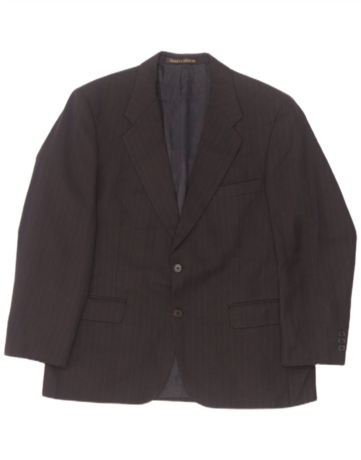 Jaqueta blazer masculina de 2 botões Marks & Spencer EU 52/54 4XL listrada preta
