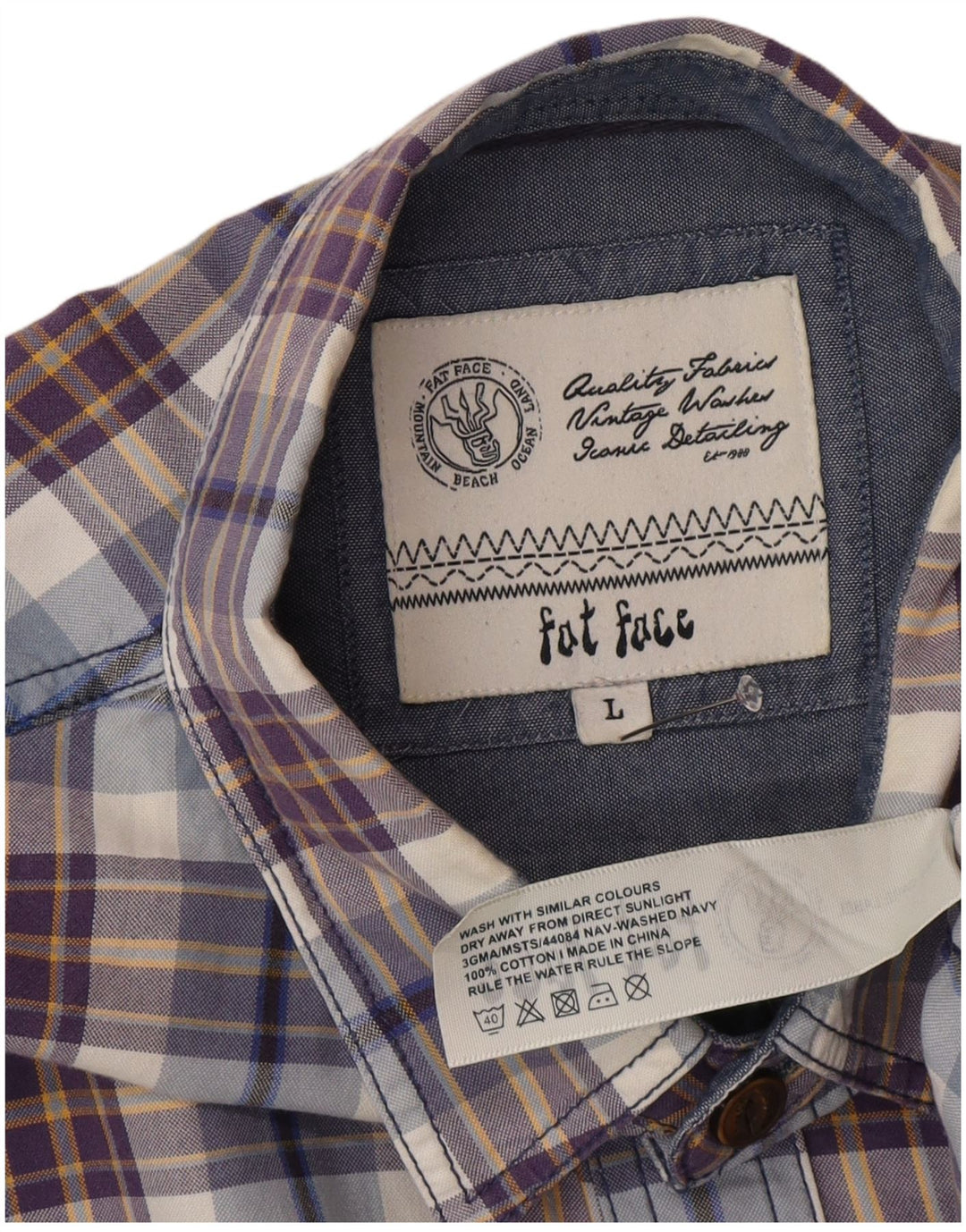Camisa masculina Fat Face grande algodão xadrez azul