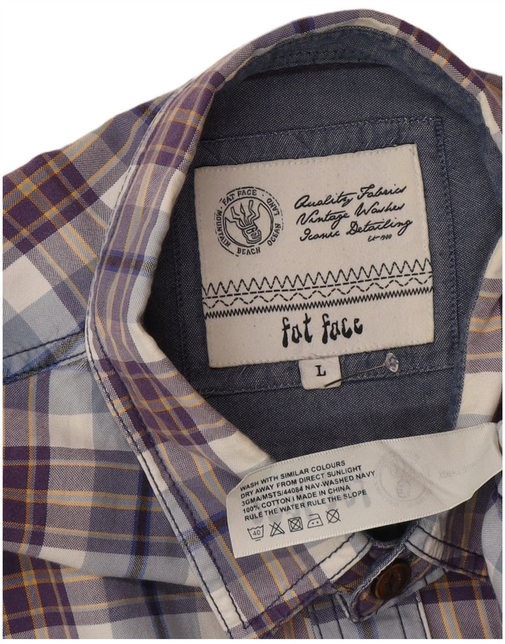 Camisa masculina Fat Face grande algodão xadrez azul