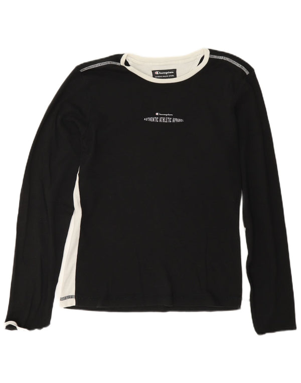 Top gráfico feminino Champion manga comprida UK 18 XL preto algodão esportivo