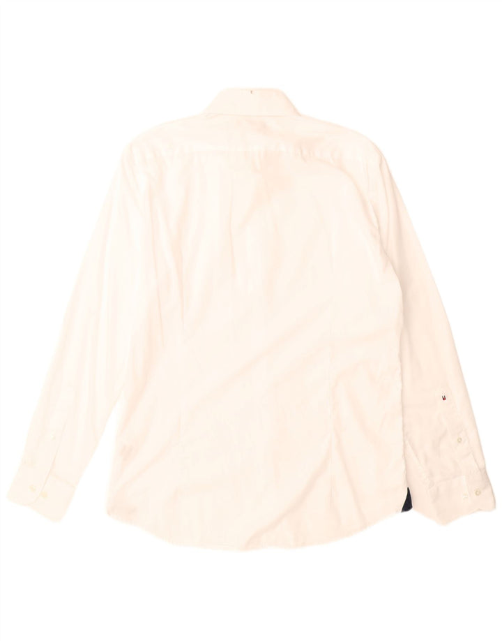 Tommy Hilfiger Camisa masculina sob medida de algodão branco médio