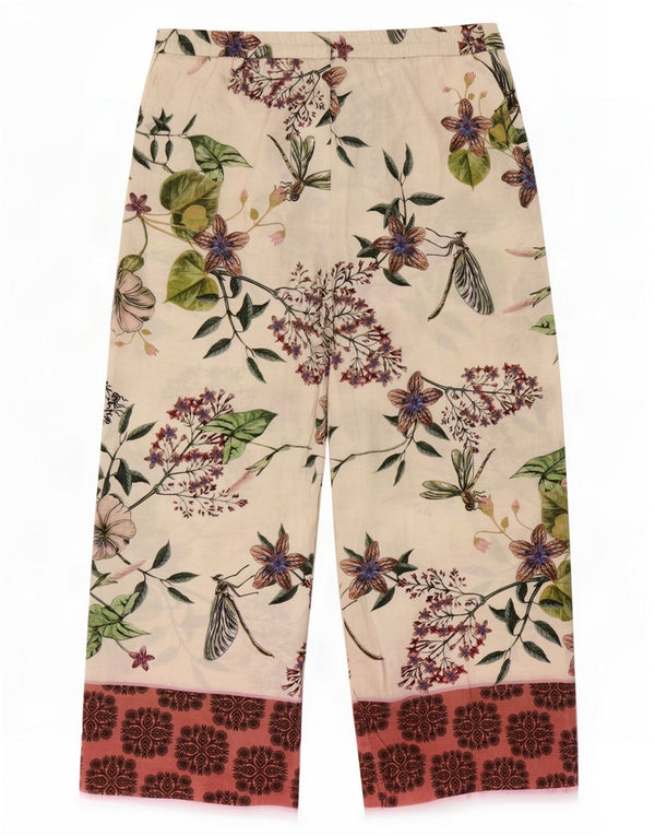 Calça feminina Zara Loose Fit XL W32 L30 Off White Floral Poliéster