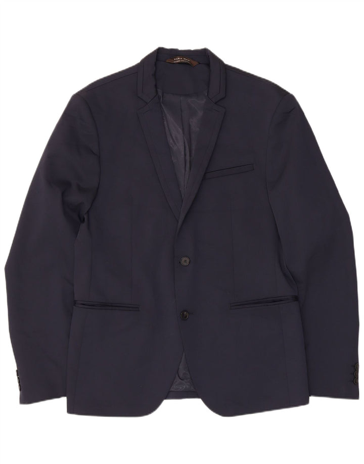 Jaqueta blazer masculina Zara com 2 botões UE 42 grande azul marinho poliéster