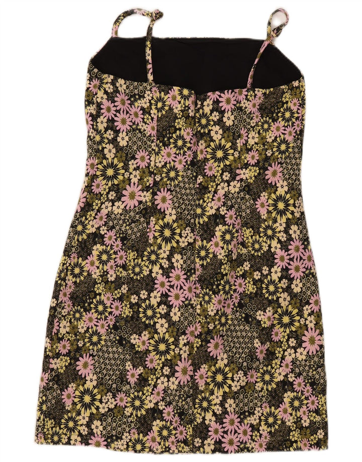 Vestido deslizante feminino Oasis UK 8 pequeno poliéster floral preto
