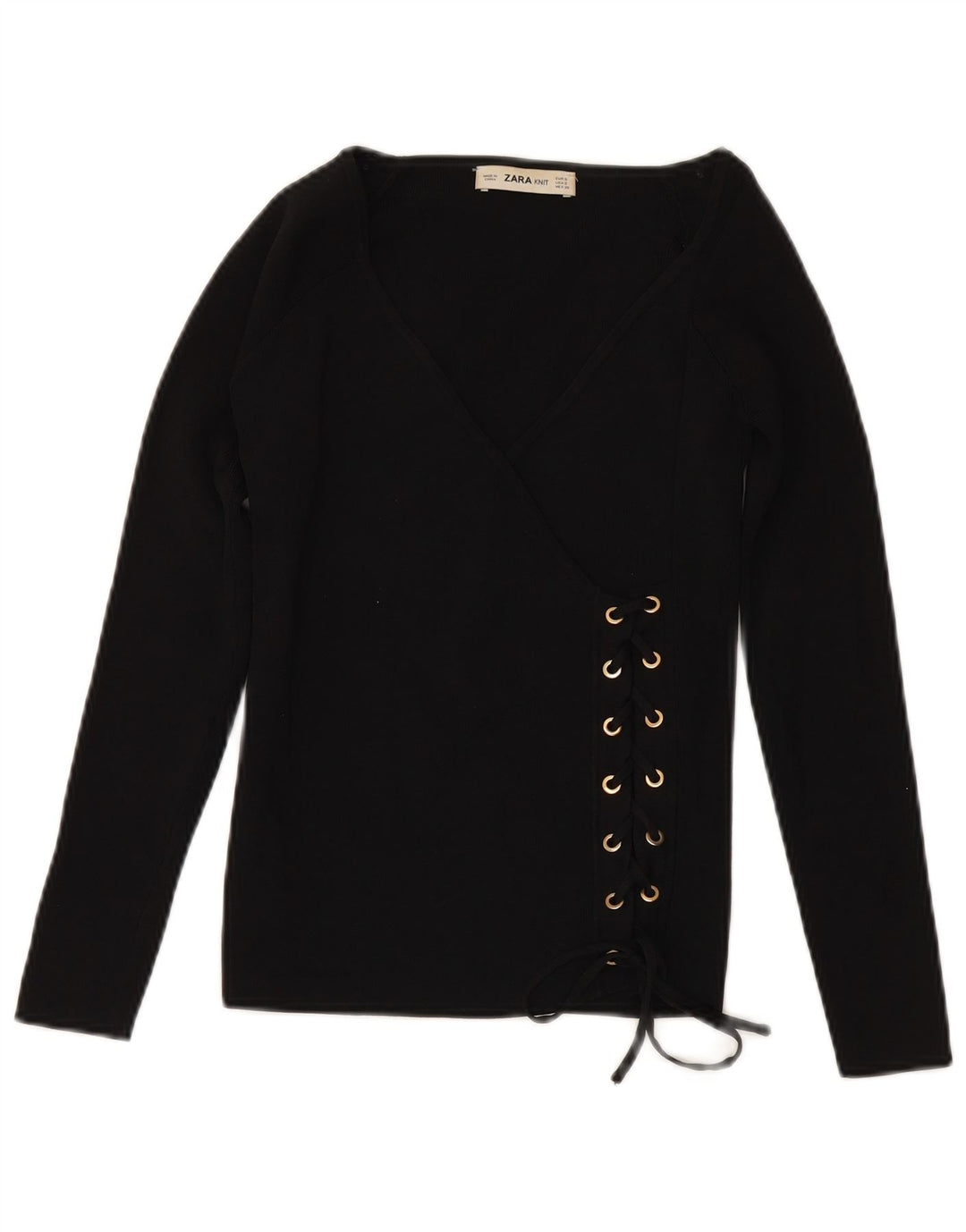 Suéter feminino ZARA manga 3/4 com decote em V Reino Unido 10 pequeno preto viscose