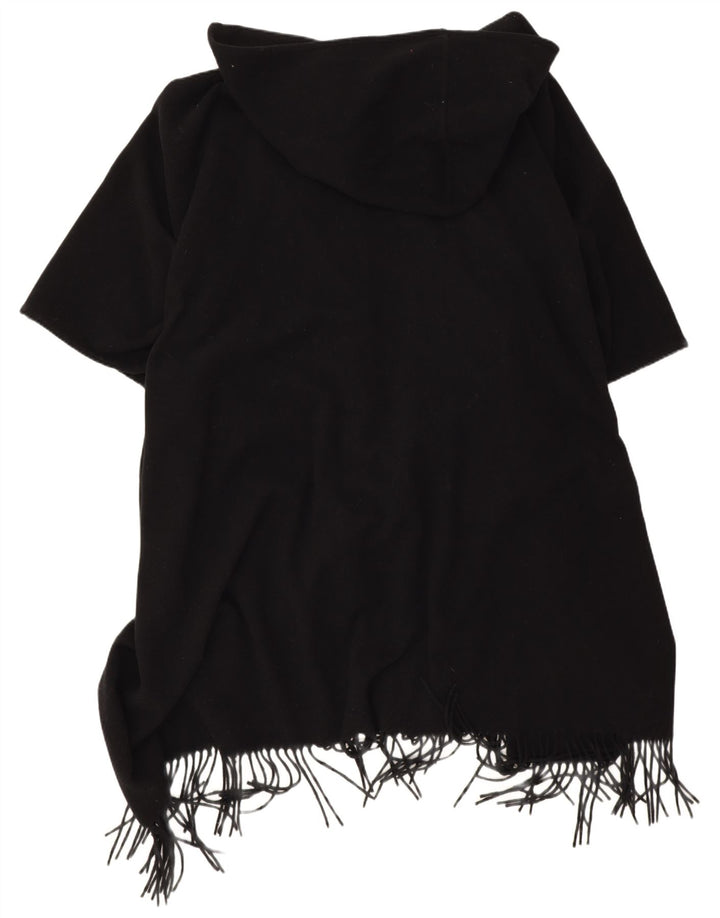 Casaco poncho com capuz feminino Easy Comfort, tamanho único, lã preta
