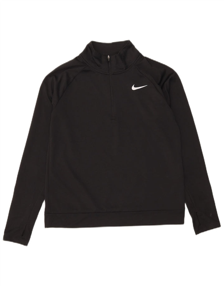 NIKE Womens Dri Fit Zip Neck Pullover Treino Top Reino Unido 10 Pequeno Preto