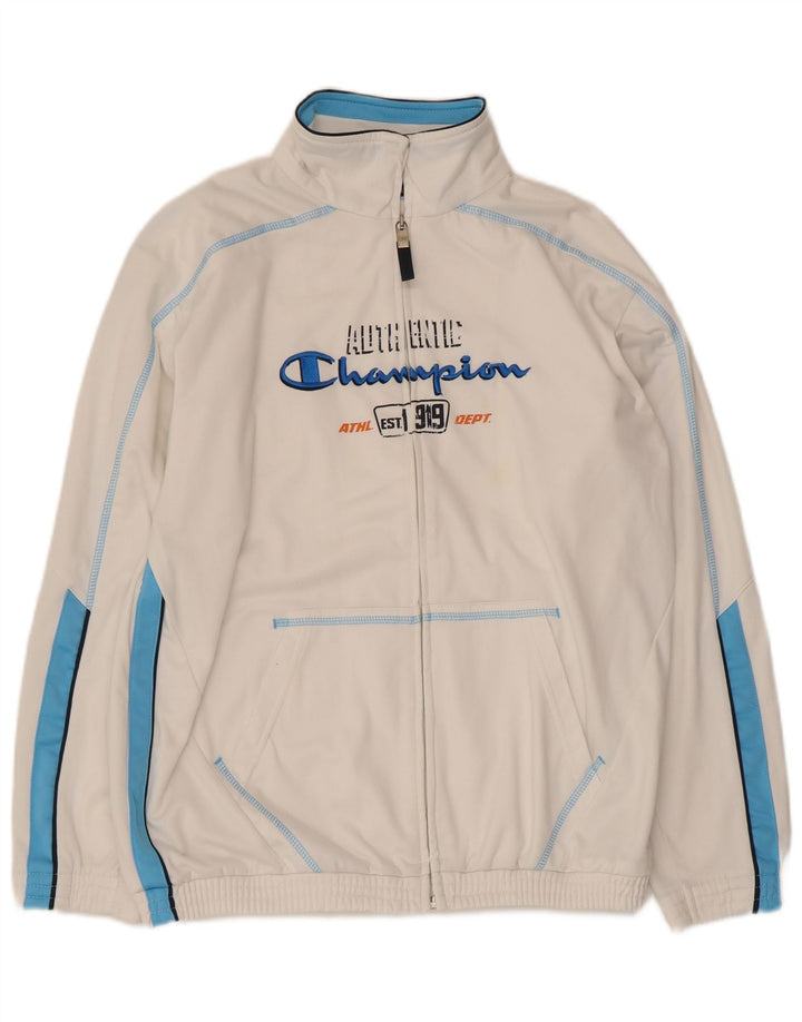 CHAMPION Boys Tracksuit Top Jacket 13-14 Years XL  White Colourblock
