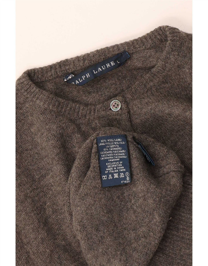Suéter cardigã feminino Ralph Lauren Reino Unido 16 grande lã cinza