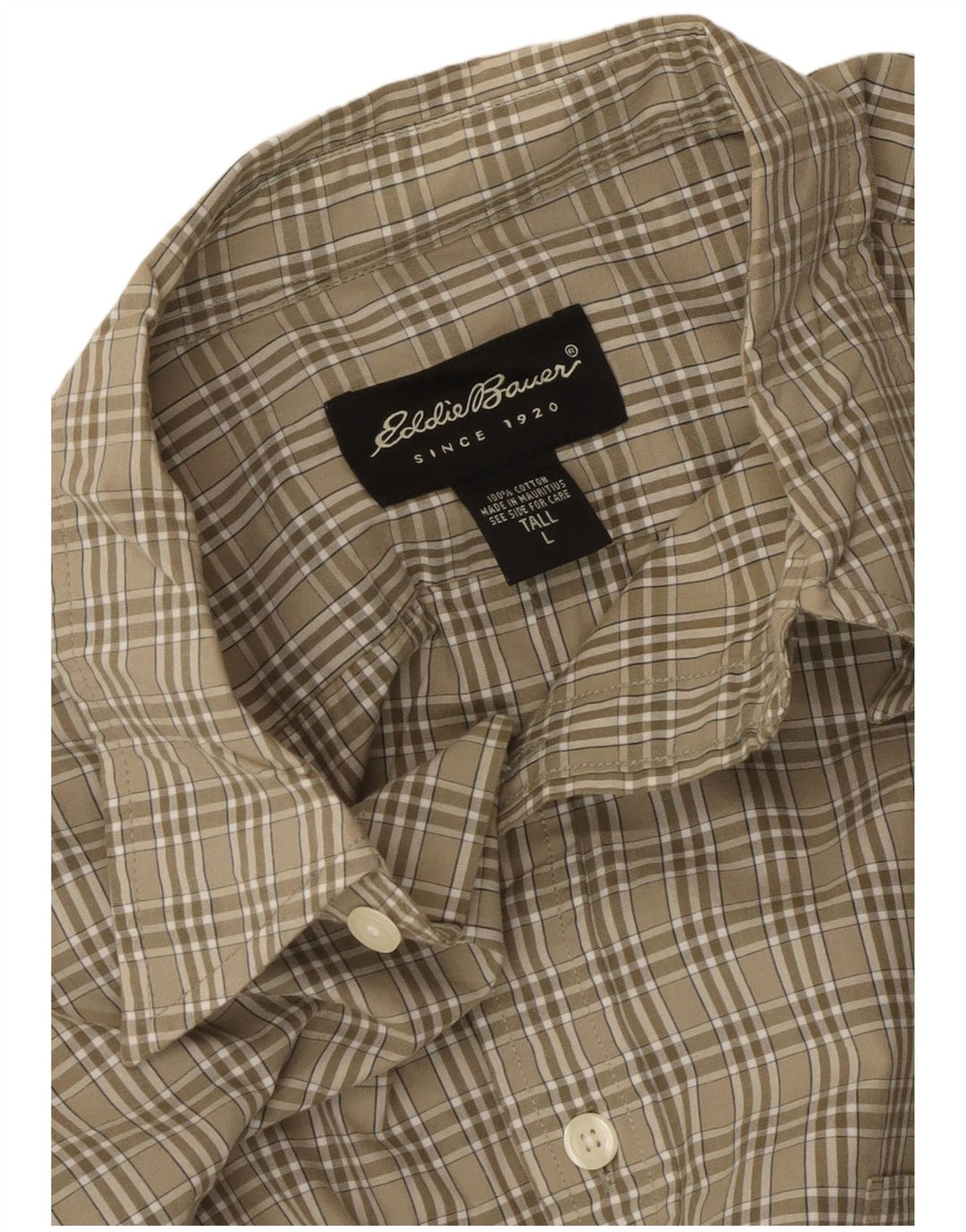 Camisa alta masculina EDDIE BAUER grande algodão xadrez cáqui