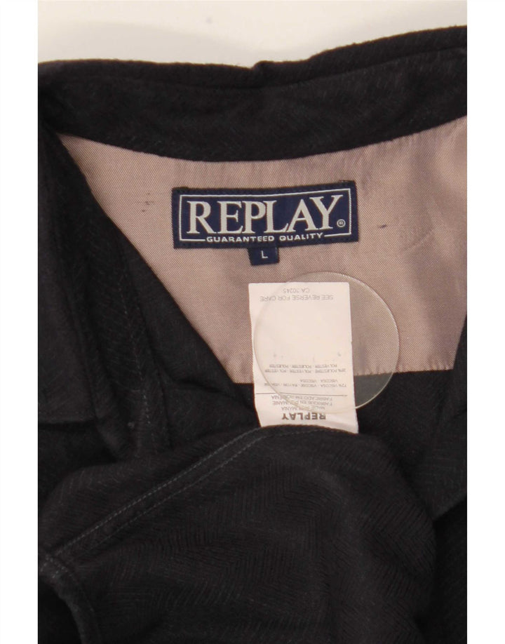 Camisa masculina Replay grande azul marinho viscose Chevron
