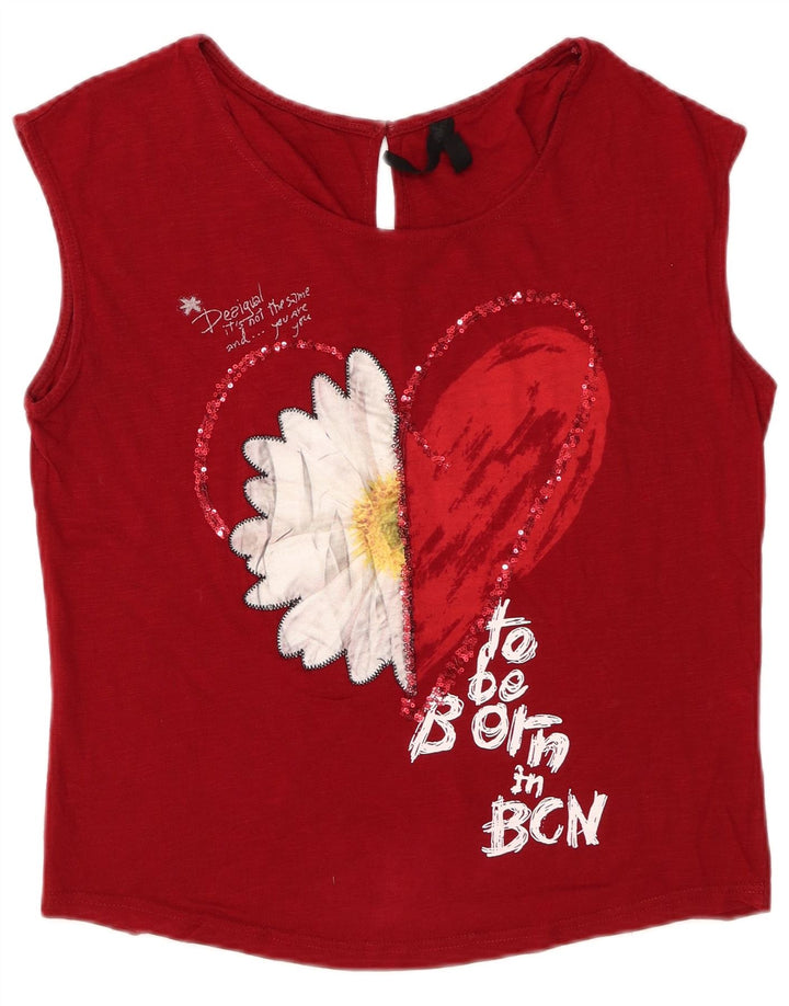 Desigual Womens Oversized Graphic Vest Top UK 10 Pequeno Vermelho