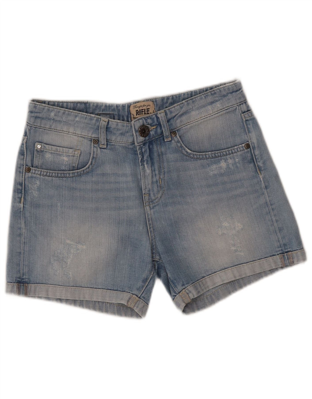 Shorts jeans feminino Rifle desgastado W25 XS algodão azul