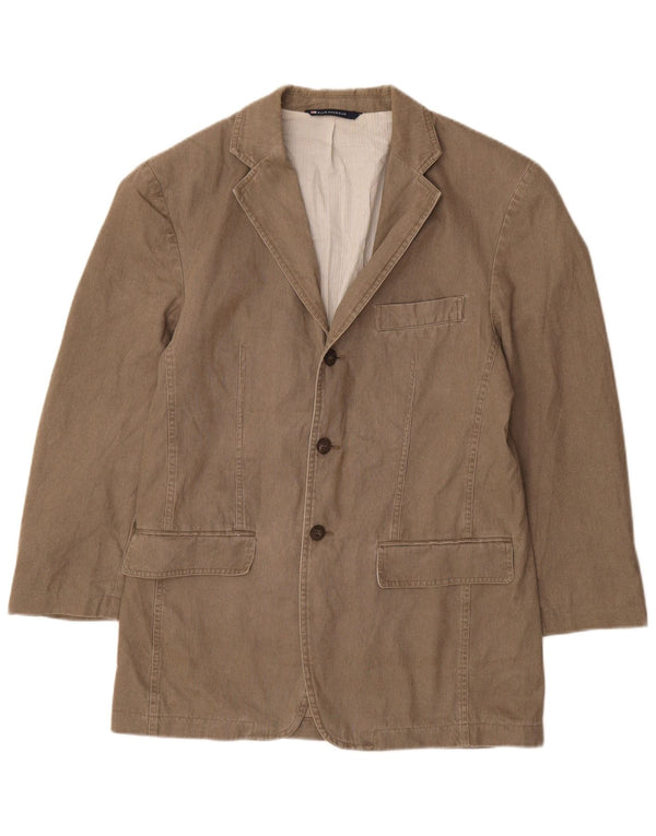 Jaqueta blazer masculina de 3 botões Marks & Spencer Reino Unido 36 pequena risca de giz cáqui