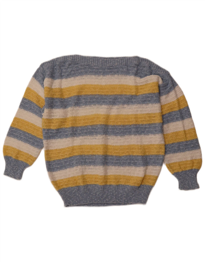 Suéter feminino VINTAGE com gola canoa IT 42 algodão listrado azul médio