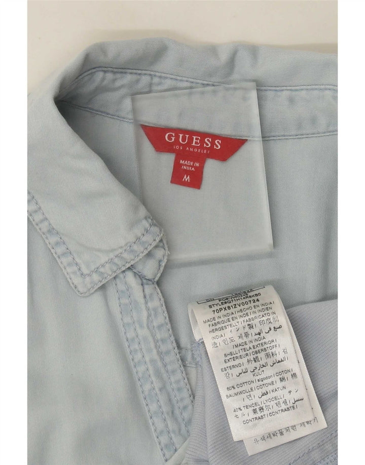 Camisa jeans feminina de manga curta Guess UK 12 azul médio Tencel