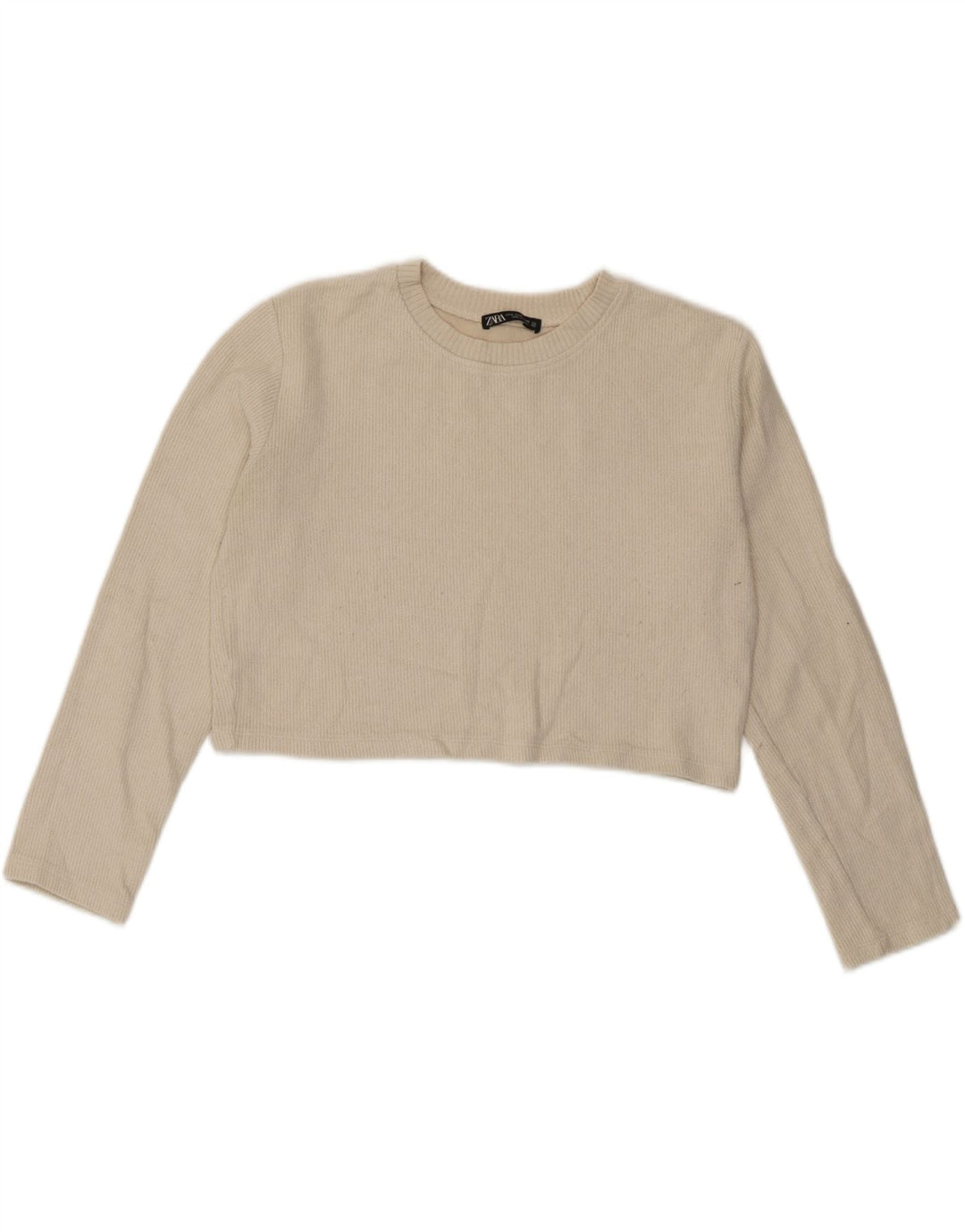 Zara Womens Crop Oversized Top Manga Longa Reino Unido 10 Pequeno Algodão Bege
