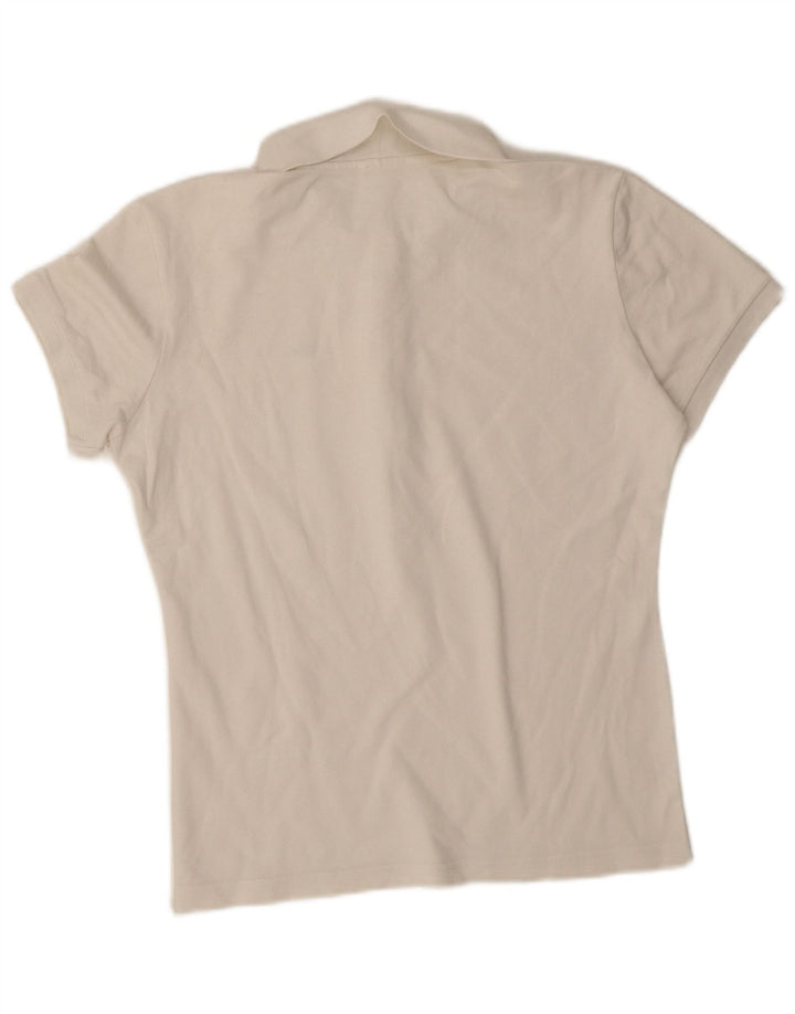 Camisa polo feminina Lacoste UK 14 grande branca