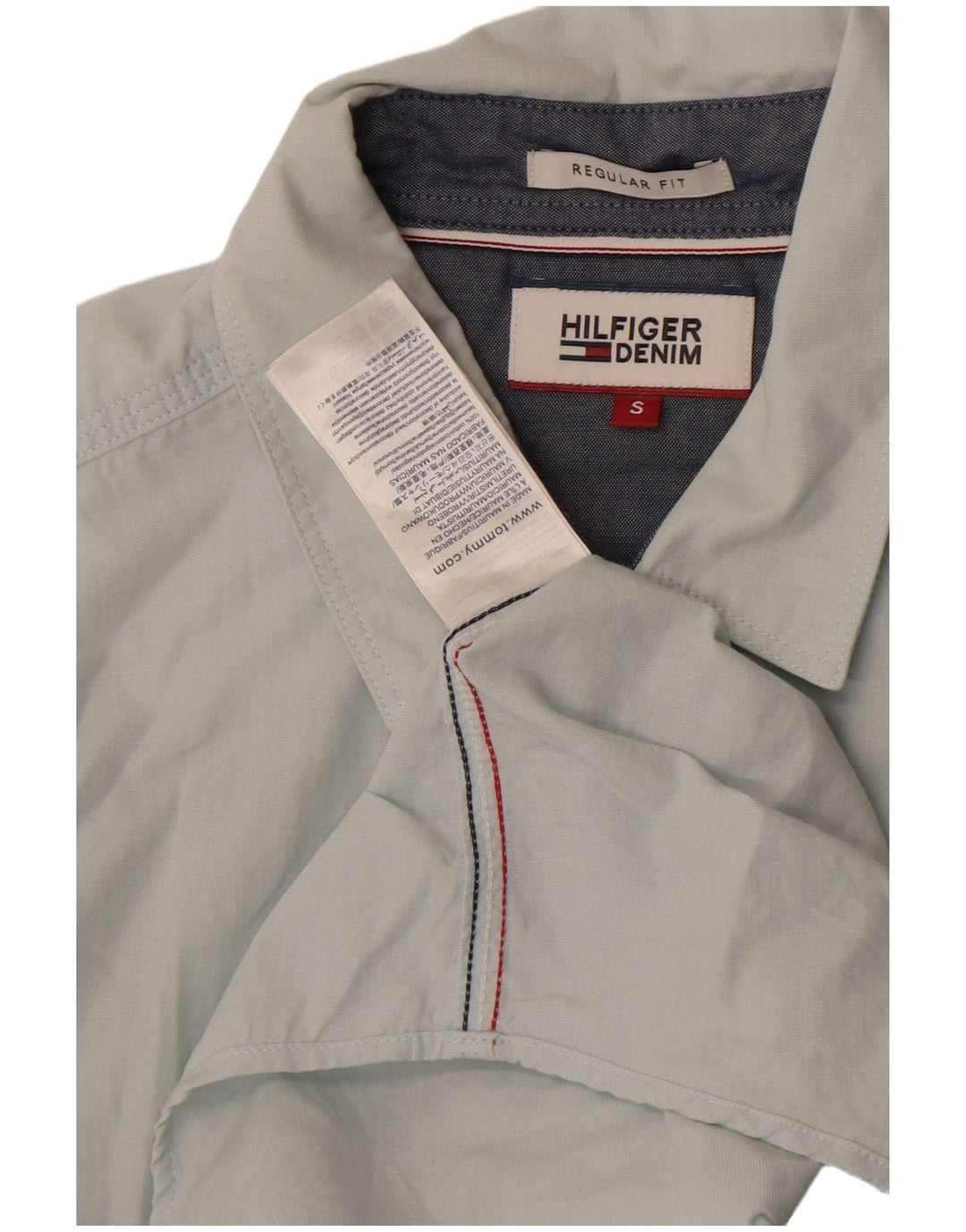 Camisa masculina de manga curta Tommy Hilfiger pequena azul algodão