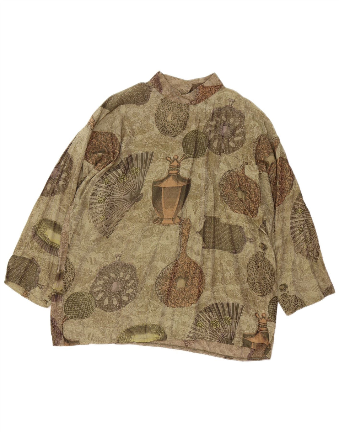 Blusa feminina vintage com padrão abstrato UK 10 pequena verde retrô