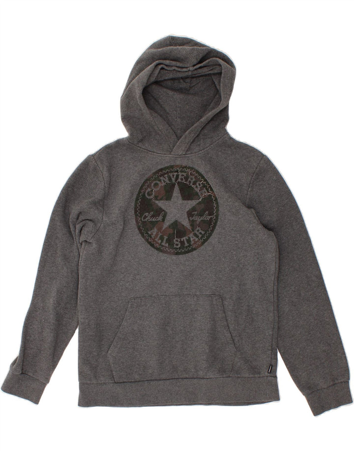 CONVERSE Boys Graphic Hoodie Jumper 13-14 Years XL Grey Cotton Vintage Converse and Second-Hand Converse from Messina Hembry 