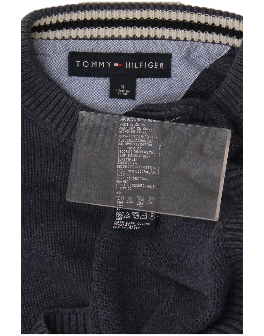 Suéter masculino TOMMY HILFIGER com gola redonda, algodão azul marinho médio