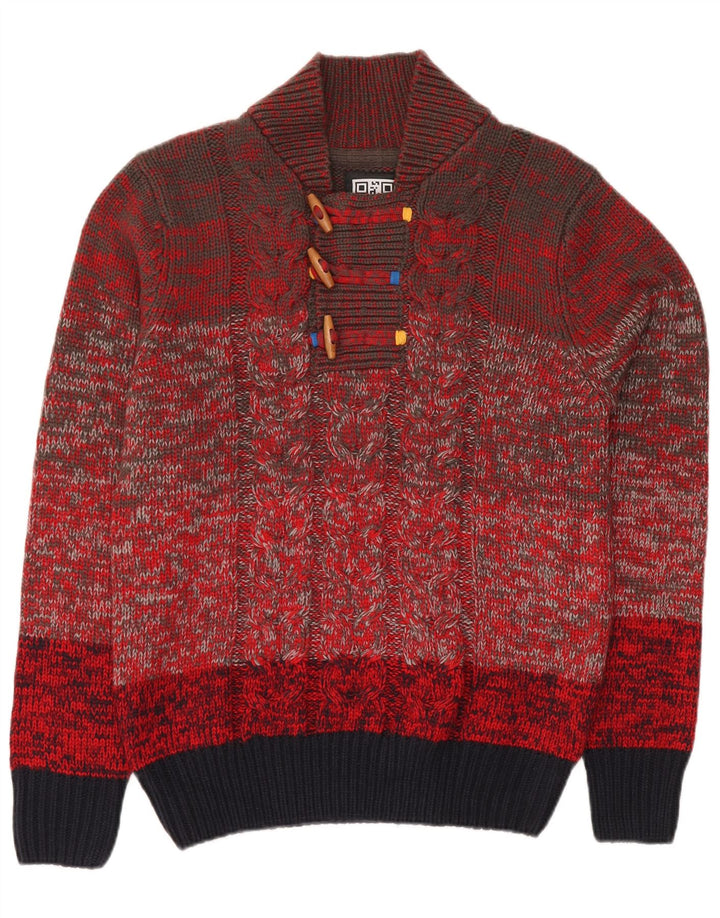 Suéter feminino VINTAGE com gola redonda e botão UK 18 XL vermelho colorblock