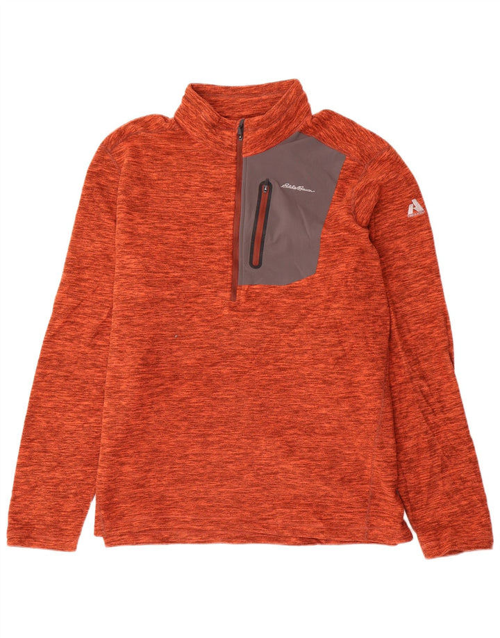 Eddie Bauer Suéter masculino de lã com zíper e gola grande poliéster manchado laranja