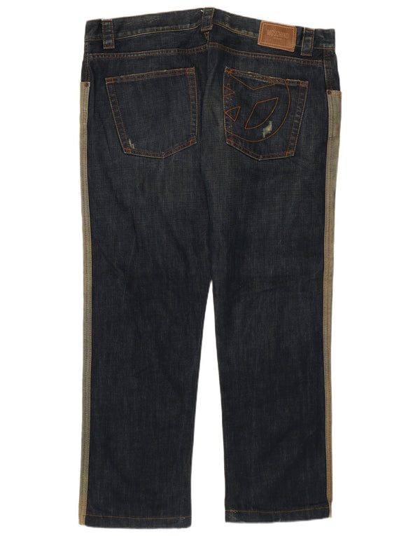 Calça jeans reta masculina Moschino W40 L30 azul colorblock algodão