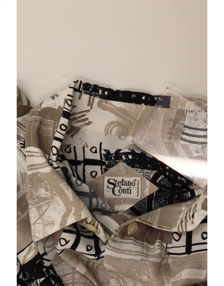 Camisa masculina vintage de manga curta grande patchwork bege