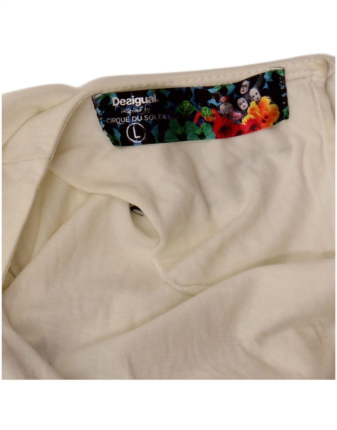 DESIGUAL Top feminino com colete gráfico Cirque Du Soleil Reino Unido 14 grande branco