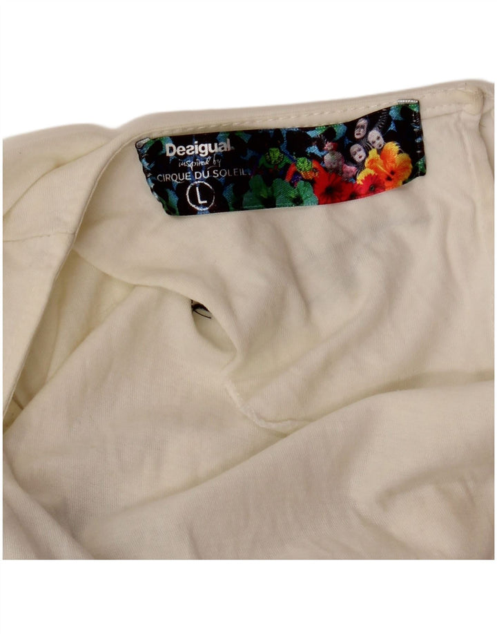 DESIGUAL Top feminino com colete gráfico Cirque Du Soleil Reino Unido 14 grande branco