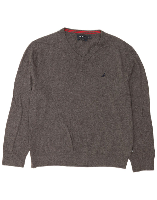 Nautica Suéter masculino Navtech com decote em V XL algodão cinza