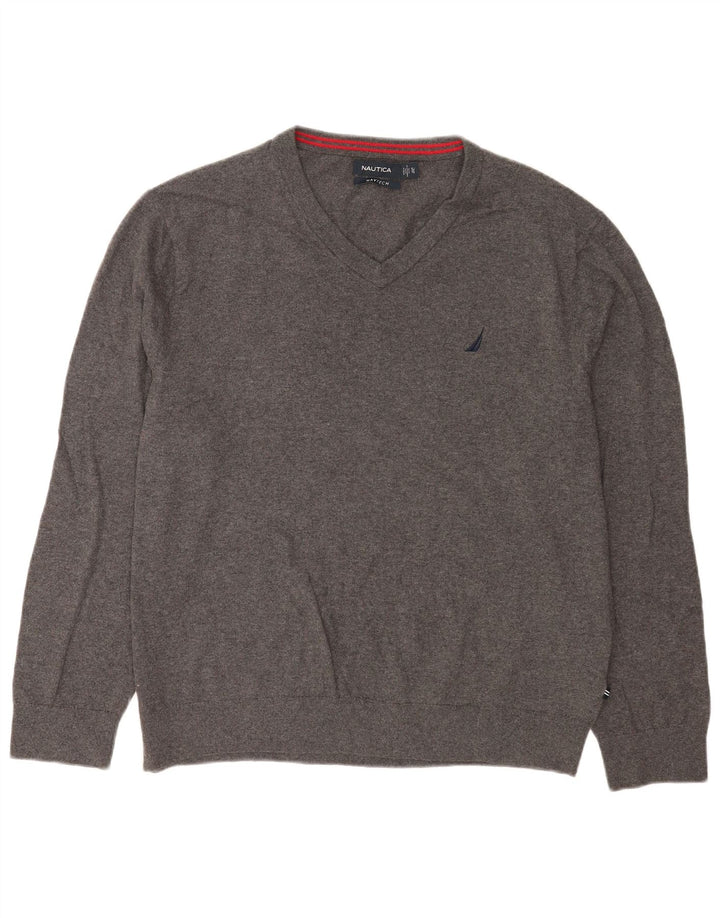Nautica Suéter masculino Navtech com decote em V XL algodão cinza