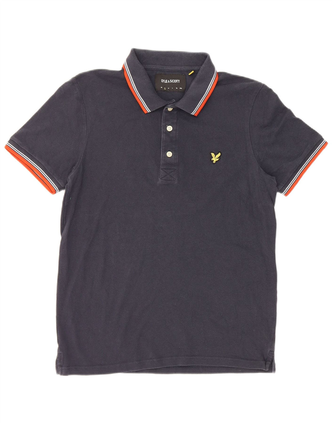 Camisa polo masculina Lyle & Scott pequena listrada azul marinho de algodão