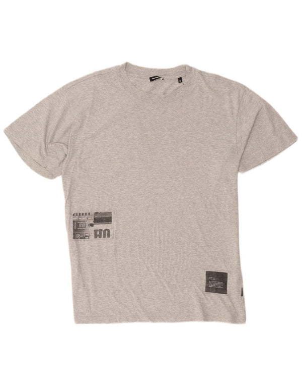 Diesel Camiseta masculina gráfica Top algodão manchado cinza médio