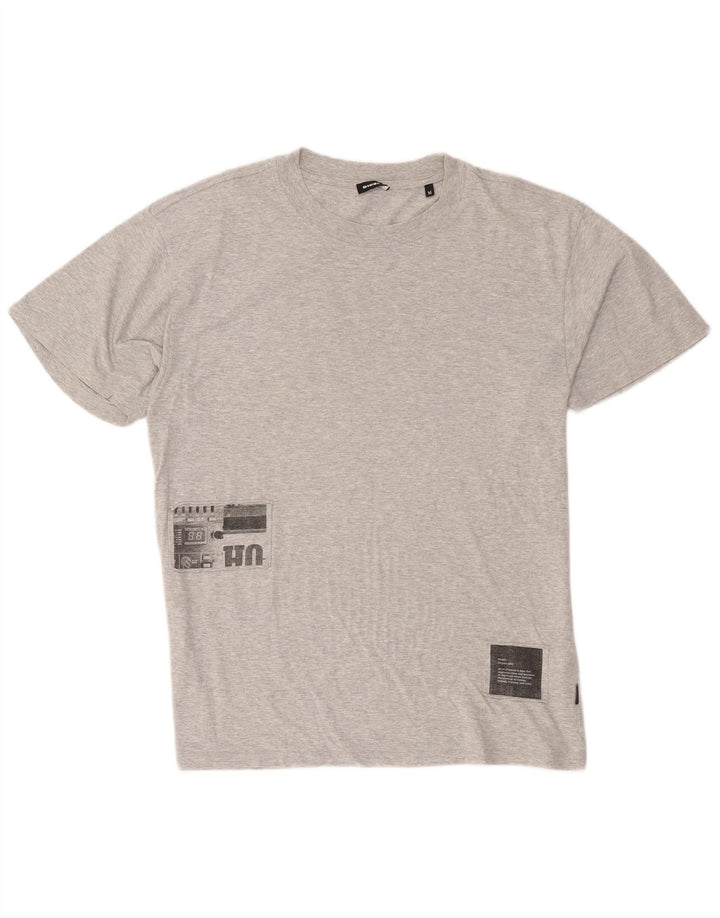 Diesel Camiseta masculina gráfica Top algodão manchado cinza médio