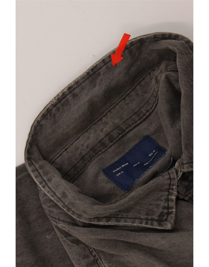 Camisa jeans masculina Zara Regular Fit XL algodão cinza
