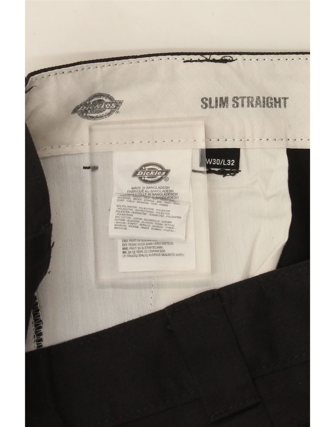 Calças Chino masculinas Dickies Slim Straight W30 L32 poliéster preto
