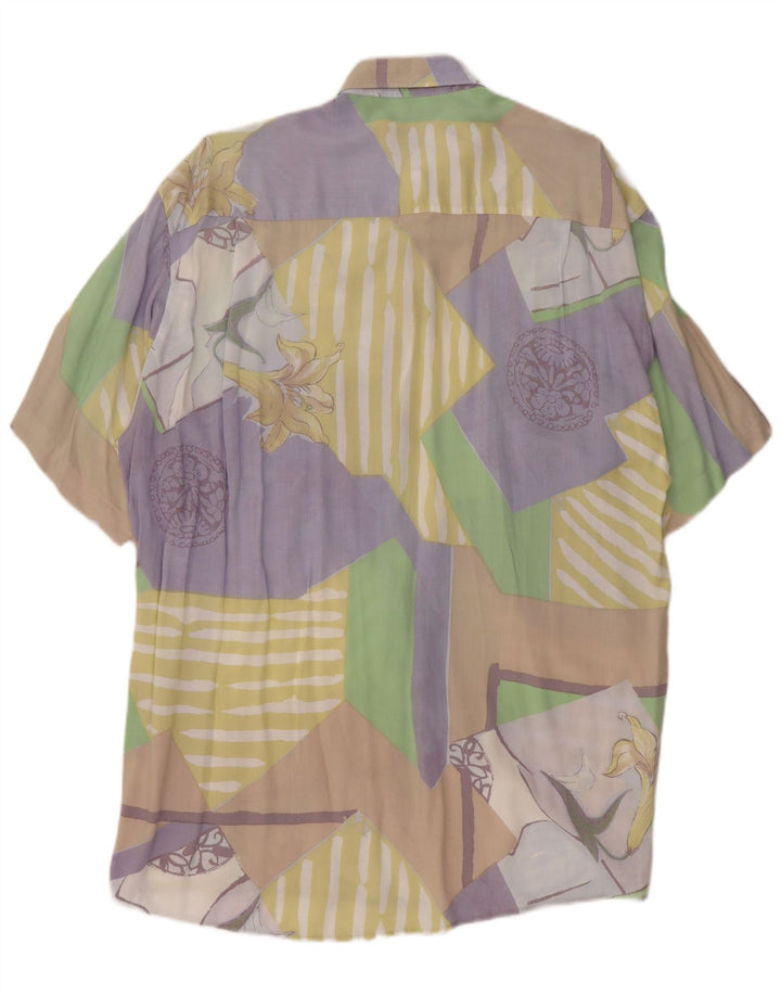 CASA MODA Camisa masculina de manga curta grande patchwork multicolorido