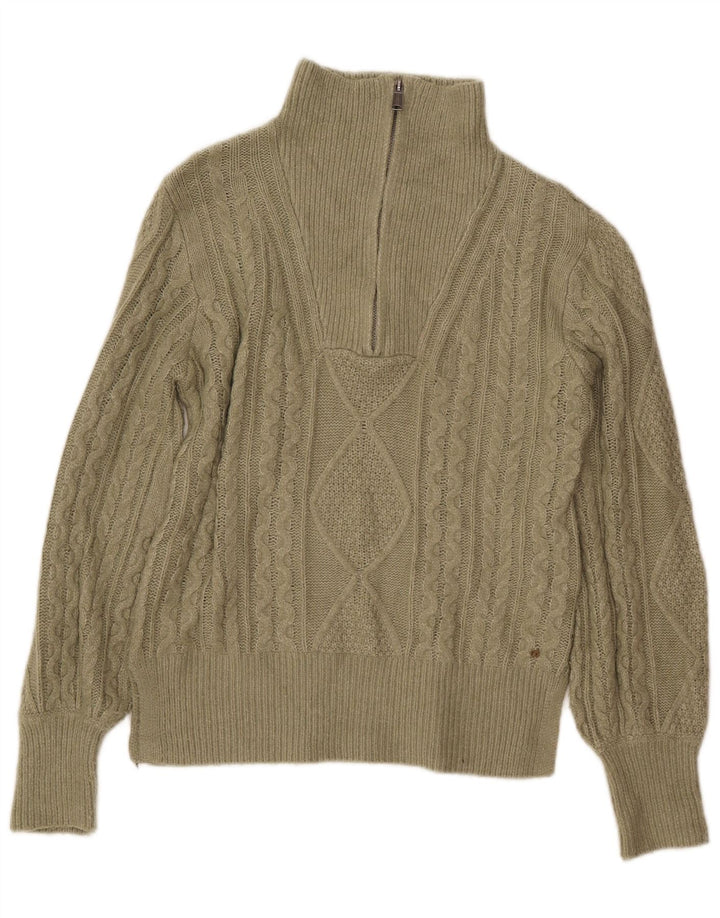 Suéter feminino FAT FACE com zíper e gola UK 8 pequeno cáqui Argyle/Diamante