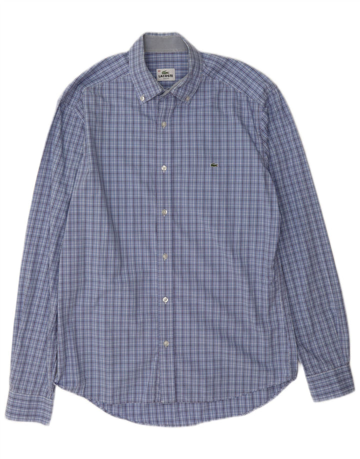 Camisa masculina Lacoste Slim Fit tamanho 40 xadrez azul médio