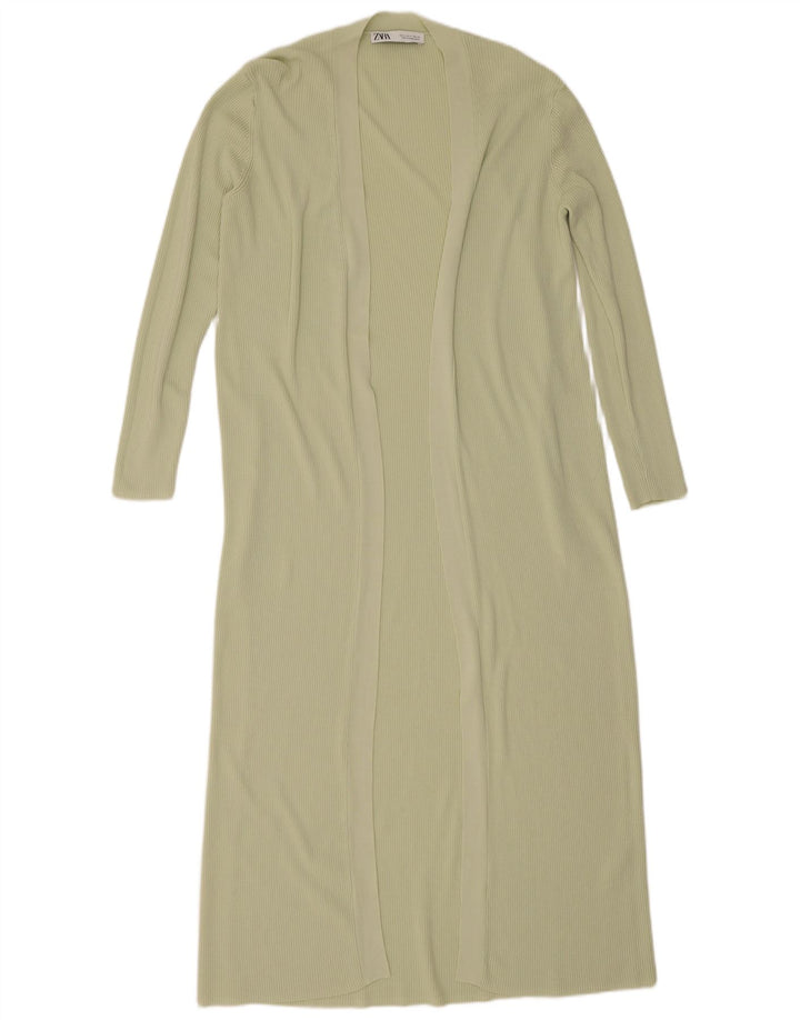 Suéter cardigã aberto com palangre feminino Zara Reino Unido 14 viscose verde médio