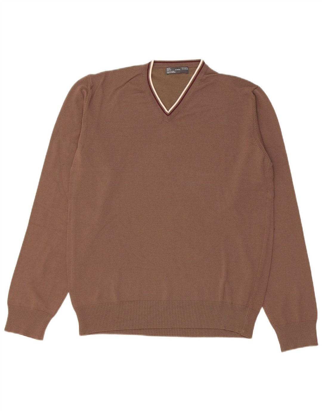 Suéter masculino Zara com decote em V, médio, marrom rayon