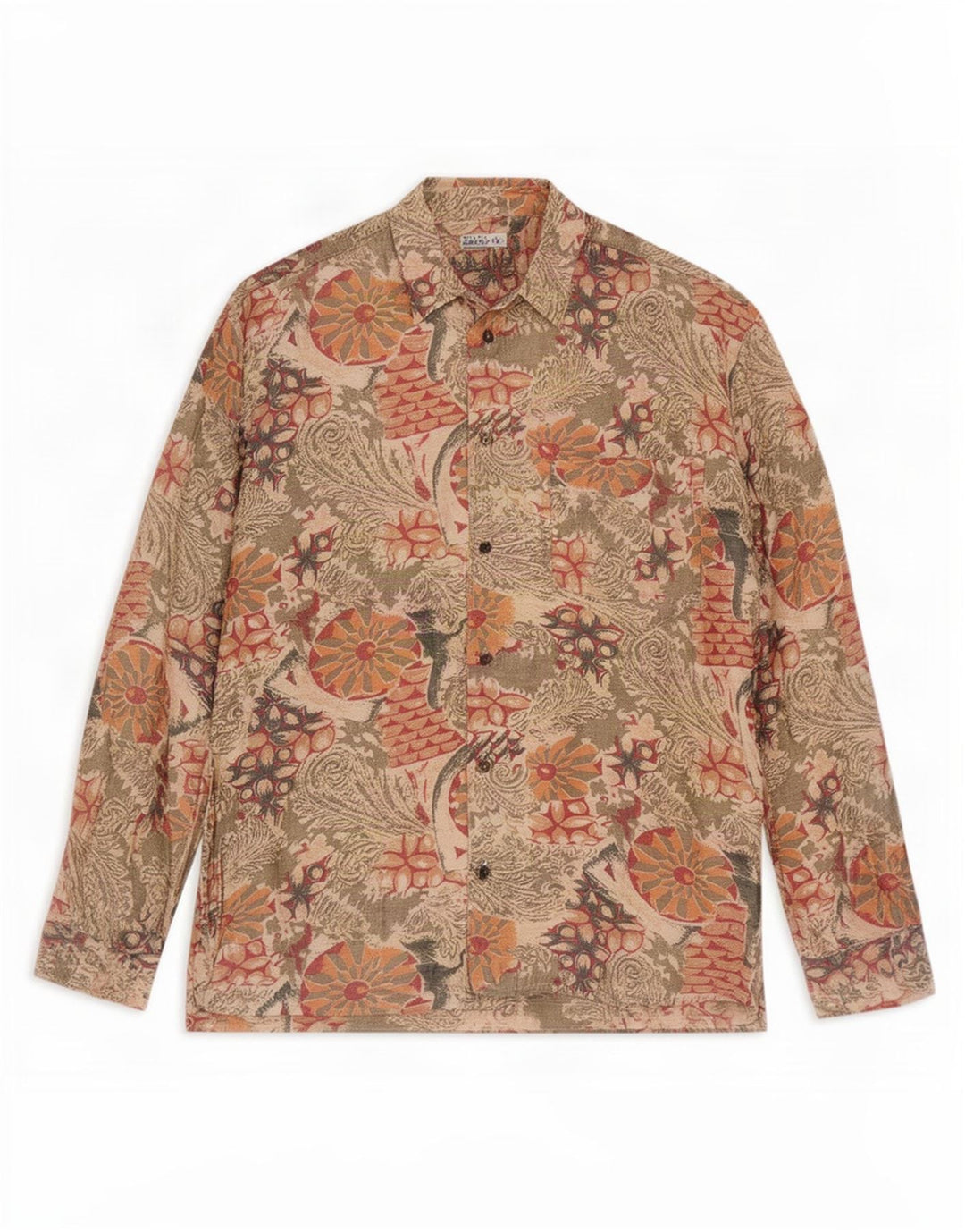 Camisa Masculina Vintage Pequena Floral Bege