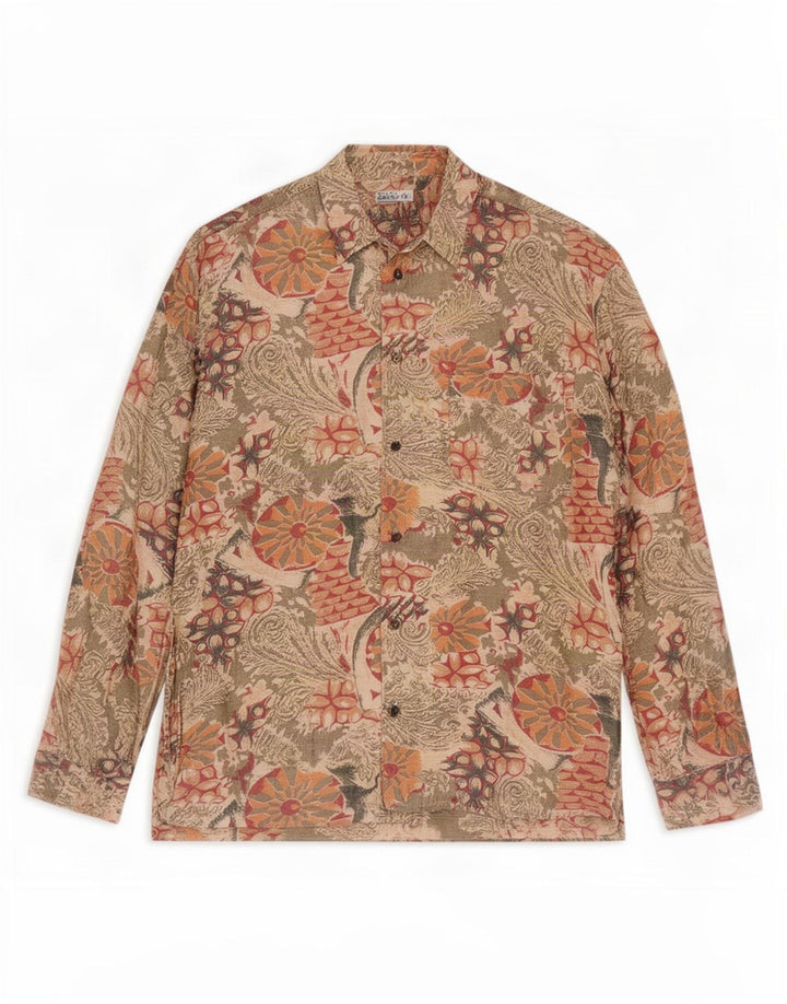 Camisa Masculina Vintage Pequena Floral Bege