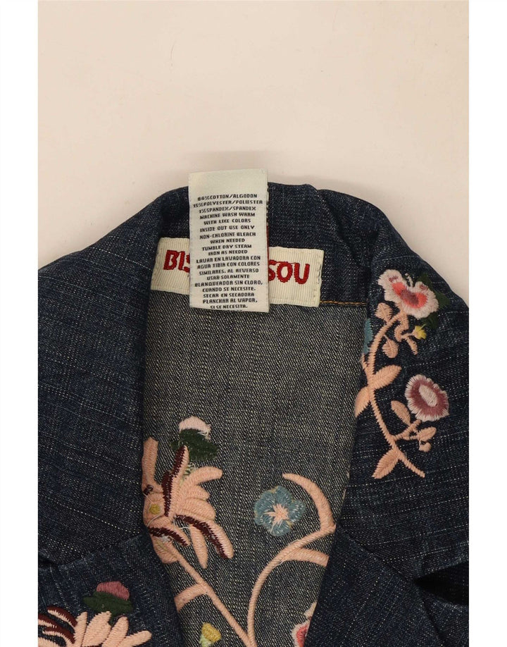 Jaqueta blazer feminina Bisou crop 1 botão Reino Unido 10 pequena azul floral