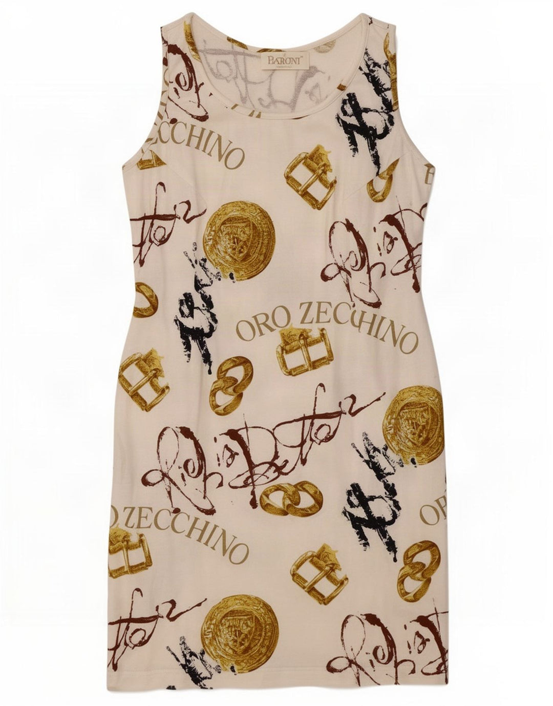 Vestido feminino Baroni estampado sem mangas com bainha UK 14 médio off white